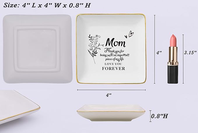 Mom Gifts for Mother's Day-Birthday Wedding Christmas Gifts for Mother-Thank You Gifts for Mom New Mom Mother-in-Law Bonus Mom-Mother Appreciation Gifts-Ceramic Jewelry Tray Trinket Holder Ring Dish