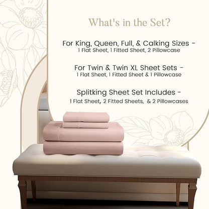 King Sheets Deep Pocket, 100% Egyptian Cotton Sheets For King Size Bed Dusty Rose, 800TC Luxury Soft & Breathable Naturally Cool Fully Elasticated Cotton Sheet Set, No Pill Fade Resistant- Sepia Rose