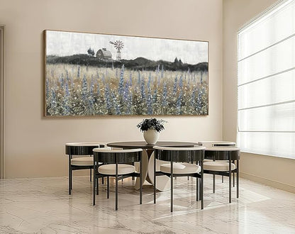 Nicetop Extra Large Vintage Framed Wall Art Nature Wilderness Lavender Flower Meadow Landscape Retro Farmhouse Windmill Barn Wildflower Canvas Print Oversized Artwork for Living Room Office 86x 39inch