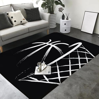 Black Basketball Hoop Area Rug, Abstract Blue Frame Dunk Non Slip Easy Care Kids Rugs, Breathable Durable Carpet for Indoor Bedroom Living Room Office Decor Rug - 3 ft x 4 ft