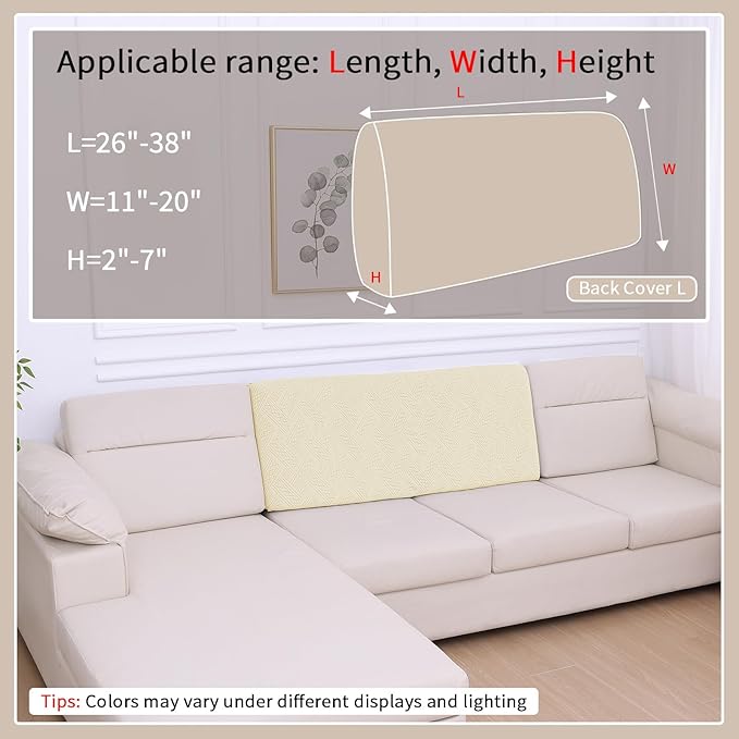 hyha Waterproof Couch Cushion Covers, Waterproof Sectional Couch Covers for Cushion Sofa for Pets, Stretch Sofa Slipcover Washable with Elastic Bottom(Back Cover L, Beige)