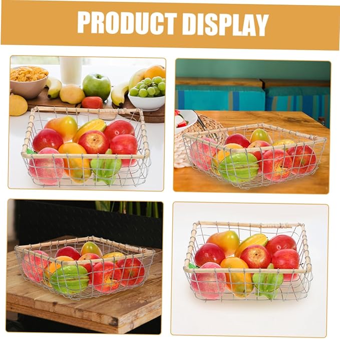 Happyyami Iron Woven Storage Basket Large Multi-purpose Fruit Holder for Kitchen and Dining Table Decorative Wire Basket for Snacks and Miscellaneous Items