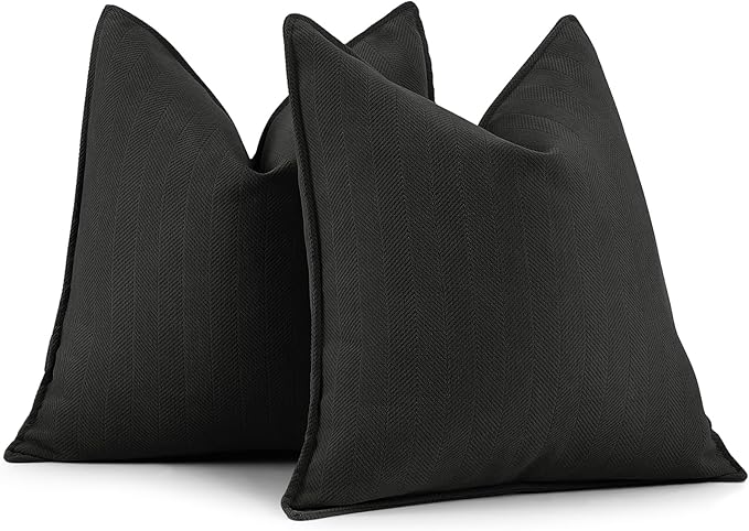 ZWJD Black Pillow Covers 22x22 Set of 2 Chenille Throw Pillow Covers with Elegant Design Soft and Luxurious Decorative Throw Pillows for Couch, Bed, and Home Decor