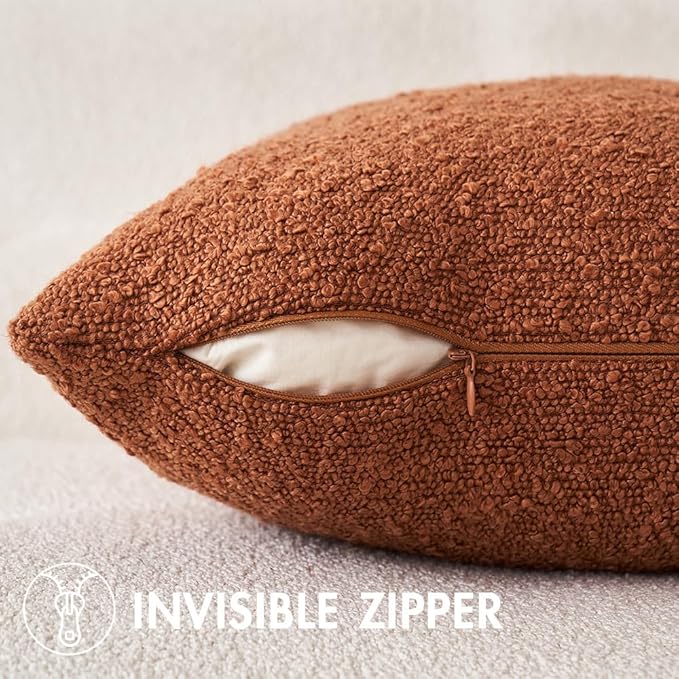 MIULEE 20x20 Inch Decorative Pillow Covers for Couch Bed Set of 2 Textured Boucle Neutral Winter Throw Pillows Rust Accent Solid Cushion Pillowcases Sofa Livingroom Home Decor