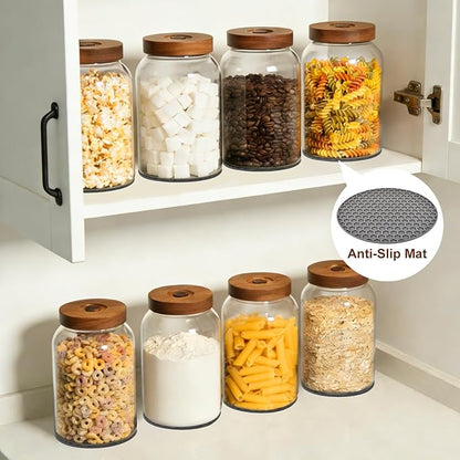 Glass Flour Container Set of 2, Large Glass Canisters with Airtight Lids,Pantry Jar with Anti-Slip Mat and Label,Food Storage Jars for Flour,Sugar,Cereal,Rice,Pasta,Oats, Coffee Beans(3.4 QT/3200 ml)