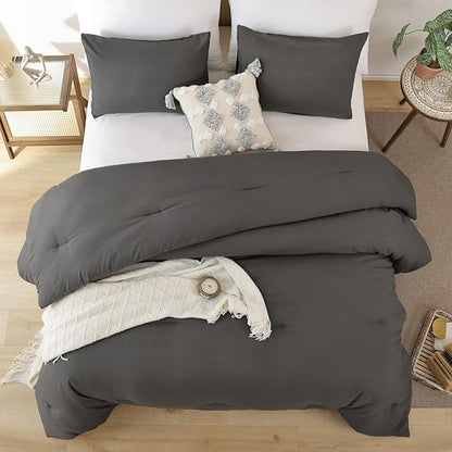 ROSGONIA Charcoal Grey Twin/Twin XL Comforter Set for Girls Boys, 1 Dark Gray Comforter & 1 Pillowcase, Lightweight Kids Comforter Soft Dorm Bedding