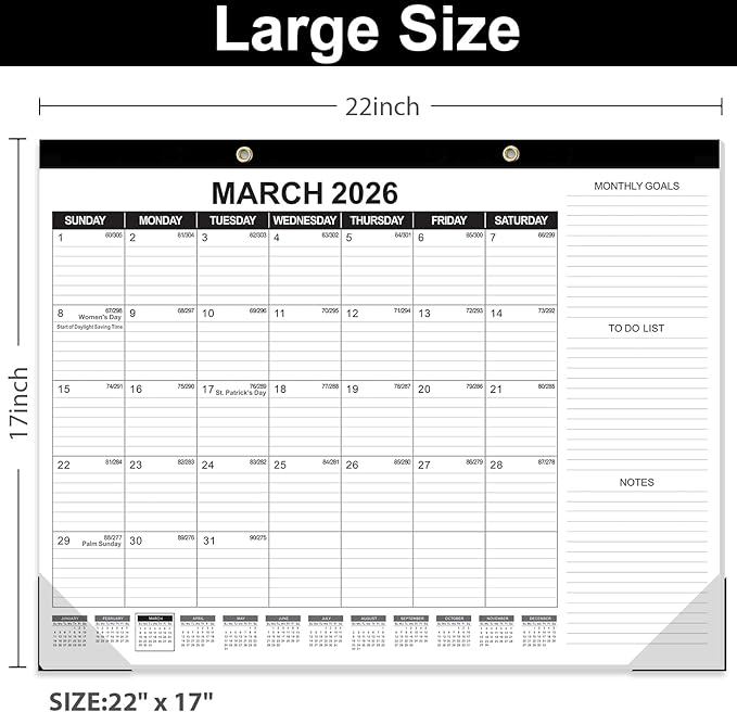 GuassLee Large Desk Calendar 2026,3 Packs 22" x 17" Desktop Wall Calendar 18 Months Wall Planner Runs from Jan. 2026 to Jun. 2027 with Julian Date To-do & Notes Monthly Goals for School Home Office