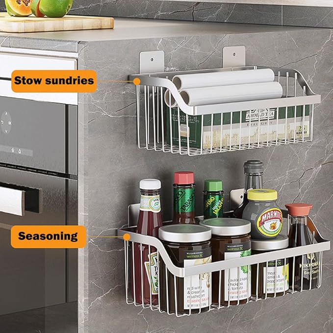 SUS304 Stainless Steel Wire Basket, Hanging Wall Organizer Cabinet Storage Basket, Wall Mounted Shelves for Home Kitchen Bathroom, 2-Pack
