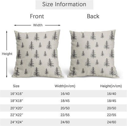Christmas Tree Pillow Covers 22x22 Set of 2 Black Xmas Vintage Winter Print Decorative Outdoor Linen Zipper Throw Pillows Cases Cushion Cover Rustic Holiday Decoration Farmhouse Sofa Couch Bed Decor