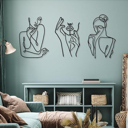 Photect 3 Pcs Metal Wall Art Decor Minimalist Abstract Woman Wall Art Metal Modern Line Drawing Decor Female Single Line Home Hanging for Bedroom Bathroom Living Room Christmas Housewarming(Cute)