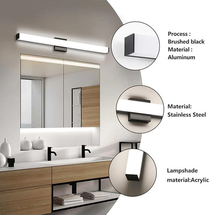 Bathroom Vanity Light Brushed Black Square LED 31.5 inch 24W 4000K Natural White Light Wall Bar Lighting Fixtures Over Mirror (Matte Black, 31.5in 4000K Dimmable)
