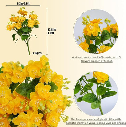 alyptus Artificial Flowers for Outdoors, 12 Bundles UV Resistant Spring Fake Flowers for Porch, Patio & Garden Decor – Realistic Outdoor Fake Plants with Lasting Color - Yellow