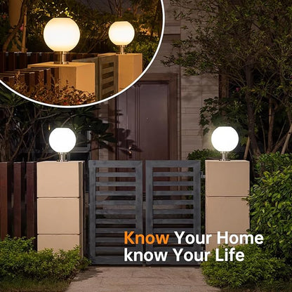 Solar Post Cap Lights Outdoor, 11.8" Fence Pedestal Globe Post Lamp, Stainless Steel IP65 Waterproof External Column Light, Vintage LED dimmable Pillar Lights for Farmhouse Lawn Road Driveway