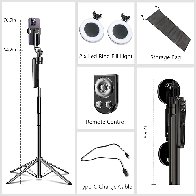 Auto Face Tracking Selfie Stick Tripod for iPhone with Light 70.9" Phone Camera Tripod Stand 360 Rotation Follows Your Movement with Remote for Content Creator Vlog Live Stream Video Record