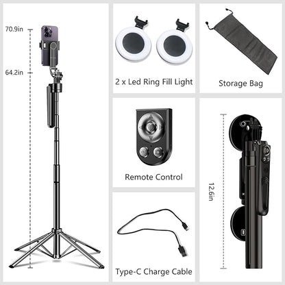 Auto Face Tracking Selfie Stick Tripod for iPhone with Light 70.9" Phone Camera Tripod Stand 360 Rotation Follows Your Movement with Remote for Content Creator Vlog Live Stream Video Record