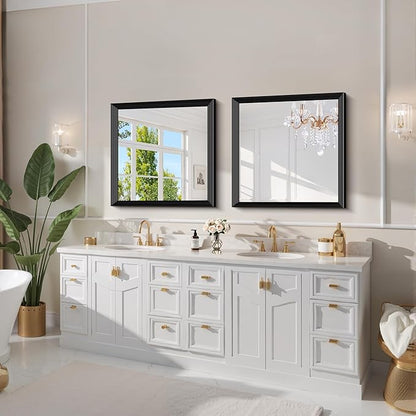 Black Bathroom Mirror 30 x 30 Inch Rectangle Wave Beveled Frame for Wall Bathroom Vanity Mirror for Over Sink, Tempered Glass,for Entryway Hangs, Bathroom Living Room Horizontal or Vertical
