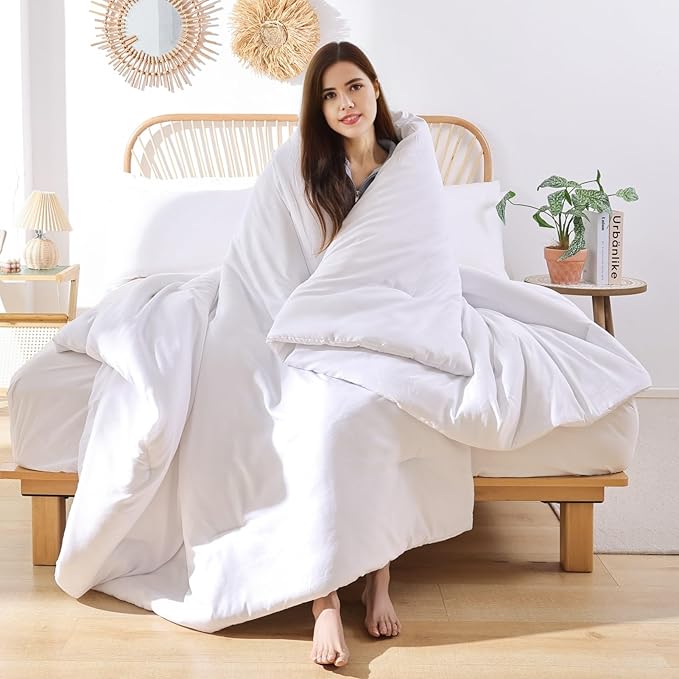 ROSGONIA Twin/Twin XL Comforter Set for College Girls Boys White, 1 Boho Comforter & 1 Pillowcase, Lightweight Kids Comforter All Season Dorm Bedding