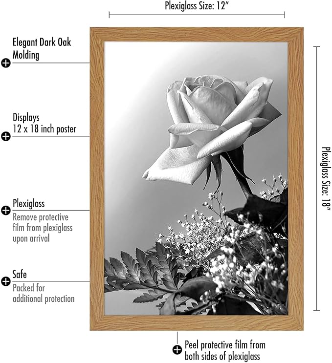 Americanflat 12x18 Poster Frame with Polished Plexiglass - Wide Picture Frames Made of Engineered Wood for Vertical or Horizontal Wall Display - Epic Collection - Dark Oak