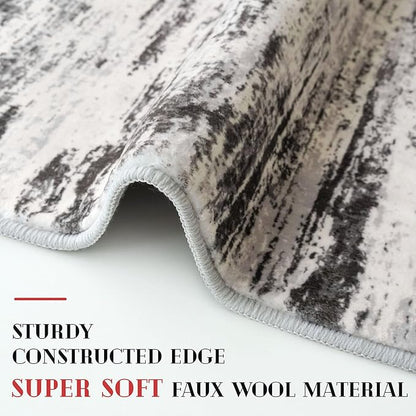 Modern Abstract Entryway Rug Indoor 2x3 Washable Rug Non-Slip Soft Small Area Rug White Black Grey Taupe Kitchen Mats Thin Print Faux Wool Floor Carpet Throw Rugs for Entrance Bedroom Office