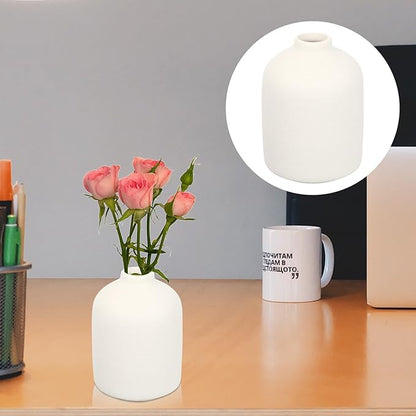 Creative Matte White Ceramic Small Flower Vase 10Cm Height Desktop Art Planter for Office and Home Décor, Simple Bud Vase for Flower Arrangement and Aromatherapy