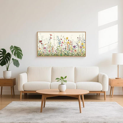 Aryroi Watercolor Colorful Wildflower Framed Canvas Wall Art Set,Modern Nature Flower Wall Decor,Natural Pink Green Floral Botanical Artwork for Living Room, Bedroom,Farmhouse-40 x20 x1