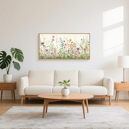 Aryroi Watercolor Colorful Wildflower Framed Canvas Wall Art Set,Modern Nature Flower Wall Decor,Natural Pink Green Floral Botanical Artwork for Living Room, Bedroom,Farmhouse-40 x20 x1