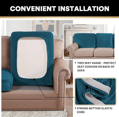 PrinceDeco Stretch Velvet Couch Cushion Covers, Soft Cushion Slipcover for Chair Loveseat Sofa Cushion Furniture Protector Seat Cushion Sofa Cover(Each Width Up to 29.5" Deep Teal)