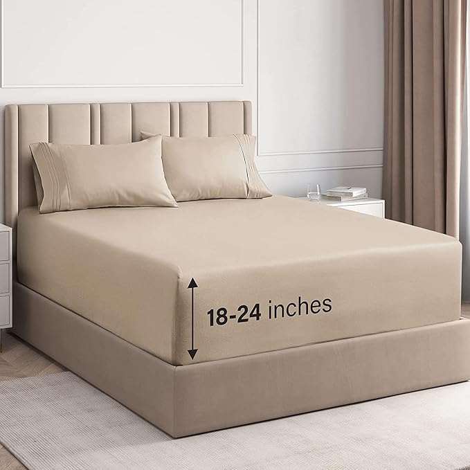 Extra Deep Twin XL Sheet Set - 4 Piece Breathable & Cooling Sheets - Hotel Luxury Bed Sheets Set - Easy & Secure Fit - Soft, Wrinkle Free & Comfy Sheets Set - Cream Sheet Set with Extra Deep Pockets