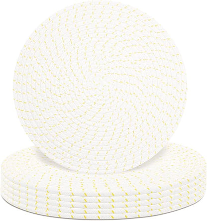 Round Placemats Set of 6, Cotton Rope Woven Table Mats, Hot Pads for Kitchen, Non Slip Heat Resistant Place Mats, 13 Inches Braided Placemat for Farmhouse Decor and Kitchen Table Decor (Beige Line)