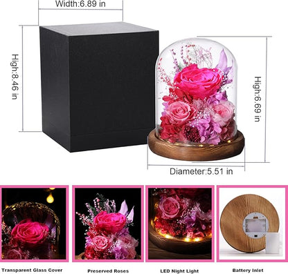 LOVENFOLD Flowers for Delivery Preserved Flowers with LED Light in a Glass Dome,Long Lasting Forever Roses Birthday Gifts for Women Daughter Mom Wife Friend（Reddish Rose）