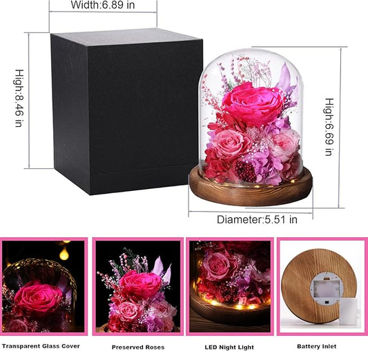 LOVENFOLD Flowers for Delivery Preserved Flowers with LED Light in a Glass Dome,Long Lasting Forever Roses Birthday Gifts for Women Daughter Mom Wife Friend（Reddish Rose）
