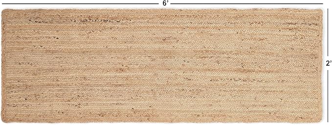 REDEARTH · Area Runner Rug - 2'x6' Braided Natural Jute with Non-Skid Backing - Handwoven Rectangular Boho Rug for Bedroom, Kitchen, Living Room Aesthetic Home Decor - Handmade Carpet, Set of 2