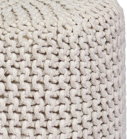 COTTON CRAFT Braided Round Pouf - Hand Knitted Cotton Cord Cable Dori Cylindrical Floor Pouf - Foot Stool - Ottoman - Footrest - Accent Seat - Living Room Bedroom Dorm Décor - 15 Round x 16 H - Ivory