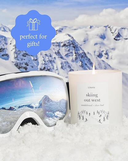 Literie NYC Inspired Scented Candle: Skiing Out West - Sandalwood & Clove Bud Scent, 9oz, 50 Hour Burn, Vegan Soy & Coconut Blend Candle for Home Decor, Gift for Women & Men