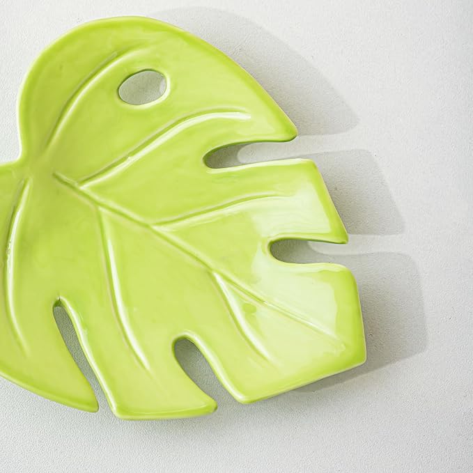 Ceramic Jewelry Tray Trinket Dish, Jewelry Dish for Women, Monstera Ceramic Plate, Ring Dish Holder for Earrings Necklace Organizer, Mother's Day Christmas Birthday Gift