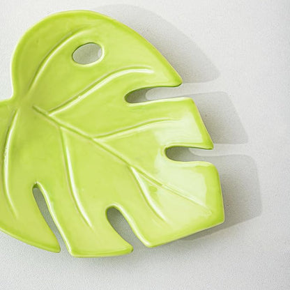 Ceramic Jewelry Tray Trinket Dish, Jewelry Dish for Women, Monstera Ceramic Plate, Ring Dish Holder for Earrings Necklace Organizer, Mother's Day Christmas Birthday Gift