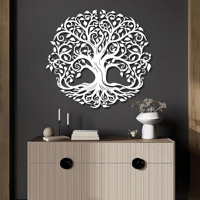 Yemwot Metal Tree of Life Wall Decor, Circle of Life Metal Tree Wall Art, Branch Art, Spiritual Decor, Modern Sculpture Decoration, Living Room Bedroom Decoration (Sliver-Tree 2, 24"x 22"| 60x55cm)
