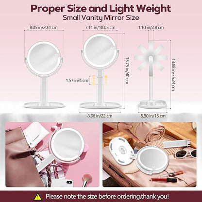 Makeup Mirror with Lights, 30X Magnifying & Height Adjustable, Lighted Magnifying Mirror with 3 Light Modes and Stepless Dimming, Vanity Mirrors for Bathroom, Birthday Gift for Women, White