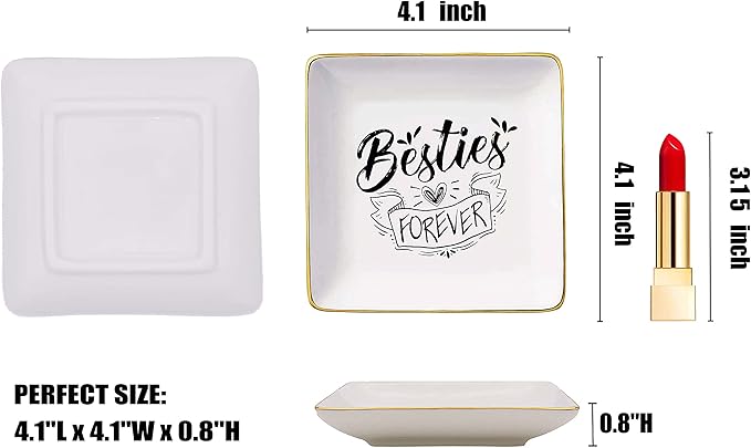 Friendship Gifts for Women,BFF Bestie Women - Funny Birthday,Valentines,Christmas Gifts for Friends,Besties,Soul Sister,Unbiological Sister,Her - Ceramic Jewelry Holder Ring Dish Trinket Tray