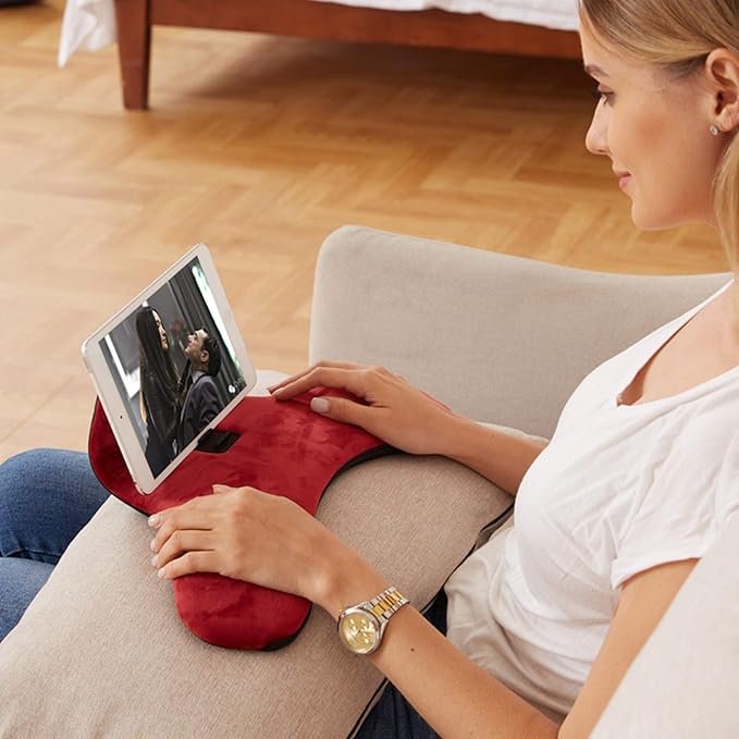 Soft Pillow for ipads, Multi-Angle Phones&Tablets Pillow Lap Cushion Stand, Universal ipad Tablet Reading Stand Pillow Holder as Gift Idea for ipads, Tablets, EReaders, Smartphones, Magazines(Brown)