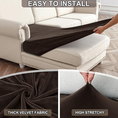NAISI Waterproof Couch Cushion Covers Thick Velvet Fabric Washable Sofa Slipcovers 1 Piece Individual Sectional Couch Covers with Elastic Bottom(1 PC for 2-Seat Cushion or Loveseat,Coffee)