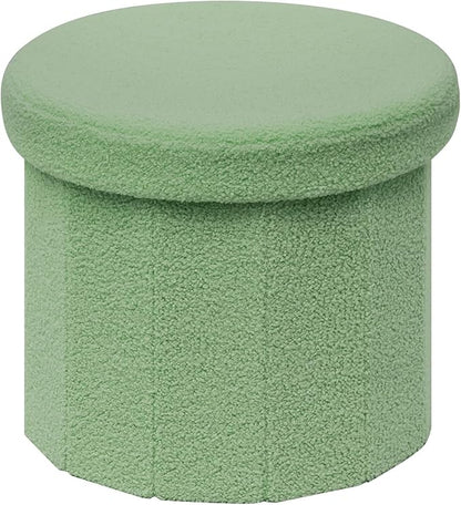 B FSOBEIIALEO Storage Ottoman Cube, Round Ottomans with Storage Foot Stool Footrest for Lving Room, Boucle Ottoman Seat for Dorm Room,Faux Teddy Fur, Green 15"x15"x13.19"