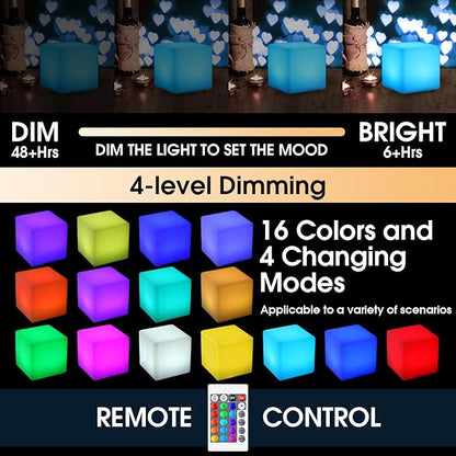 Frienda 4 Pcs Light up Cubes Cool Cosmic Cube Lights 16 Colors LED Mood Lamp Waterproof LED Light Cube for Nursery Home Patio Party Decor (4 Inch)