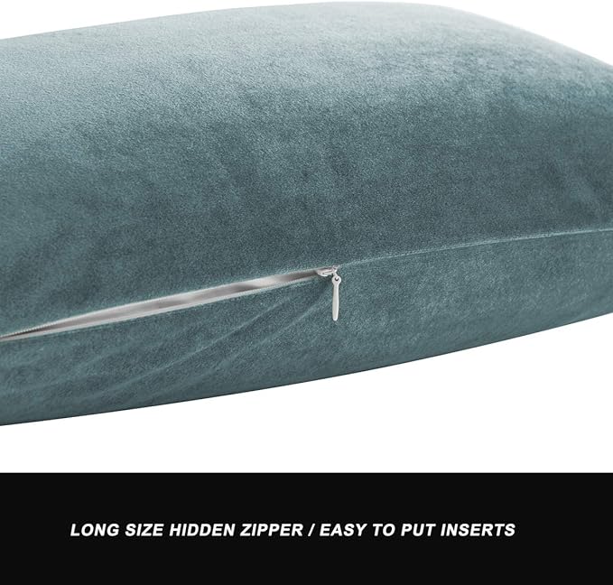 GIGIZAZA Stone Blue 12x20 Velvet Decorative Lumbar Throw Pillow Covers for Sofa Bed 2 Pack Soft Cushion Cover
