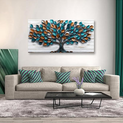 Tree Nature Wall Art Bedroom Abstract Wall Decor Living Room,Tree of Life Canvas Wall Art Office Farmhouse Paintings Artwork Modern Teal Golden Leaves Wall Art Prints Pictures 20 * 40inch