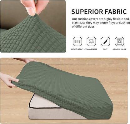 Easy-Going Stretch Individual Loveseat Couch Cushion Cover Sofa Cushion Furniture Protector Sofa slipcover Soft Flexibility with Elastic Bottom (2-Piece Loveseat Cushion Cover, Greyish Green)