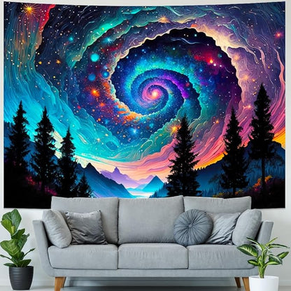 Amhokhui Galaxy Space Tapestry Colorful Starry Sky Tapestry Trippy Mountain Tapestries Misty Forest Tapestries Fantasy Landscape Wall Hanging Decor for Home
