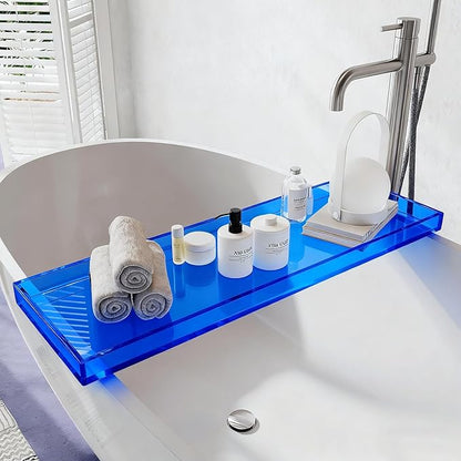 Bathtub Tray Table, Clear Acrylic, Anti-Slip Bath Caddy, (Blue, L32.3″ x W7.87″ x H1.18″)
