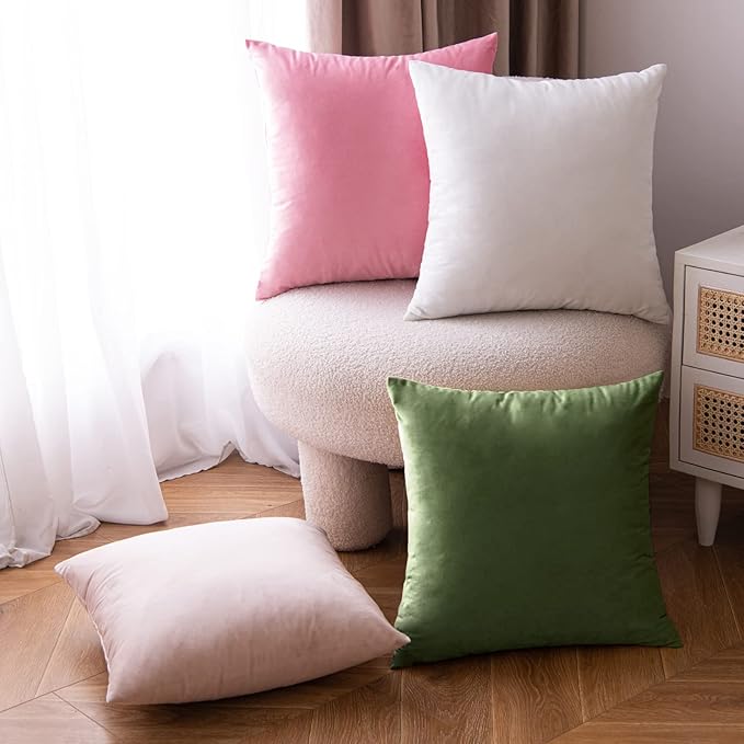 EMEMA Pack of 2 Velvet Throw Pillow Covers Decorative Square Pillowcase Soft Solid Cushion Case for Sofa Bedroom Chair Car 24x24 Inch Moss Green