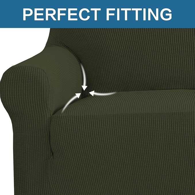 H.VERSAILTEX Stretch Chair Slipcover Sofa Cover Furniture Protector Cover High Spandex Small Checks Knitted Jacquard Sofa Cover Chair Covers for Living Room (Armchair 31"-40", Olive)